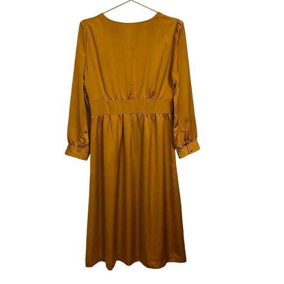 J. Crew Button Front Gold A-Line Long Sleeve Midi Dress with Pockets Size 6T - Picture 7 of 9